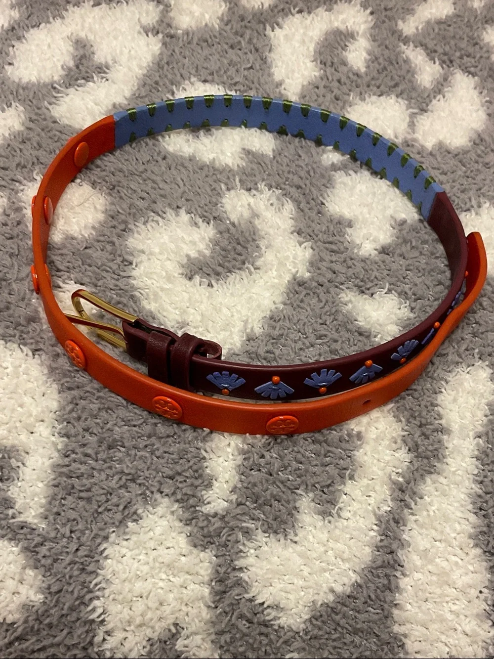 Tory Burch Orange, Blue & Burgundy Leather Bracelet